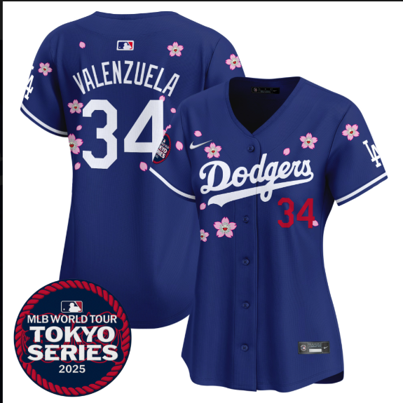 women Los Angeles Dodgers 34 Valenzuela Tokyo Series 2025 blue Limited Stitched Jersey